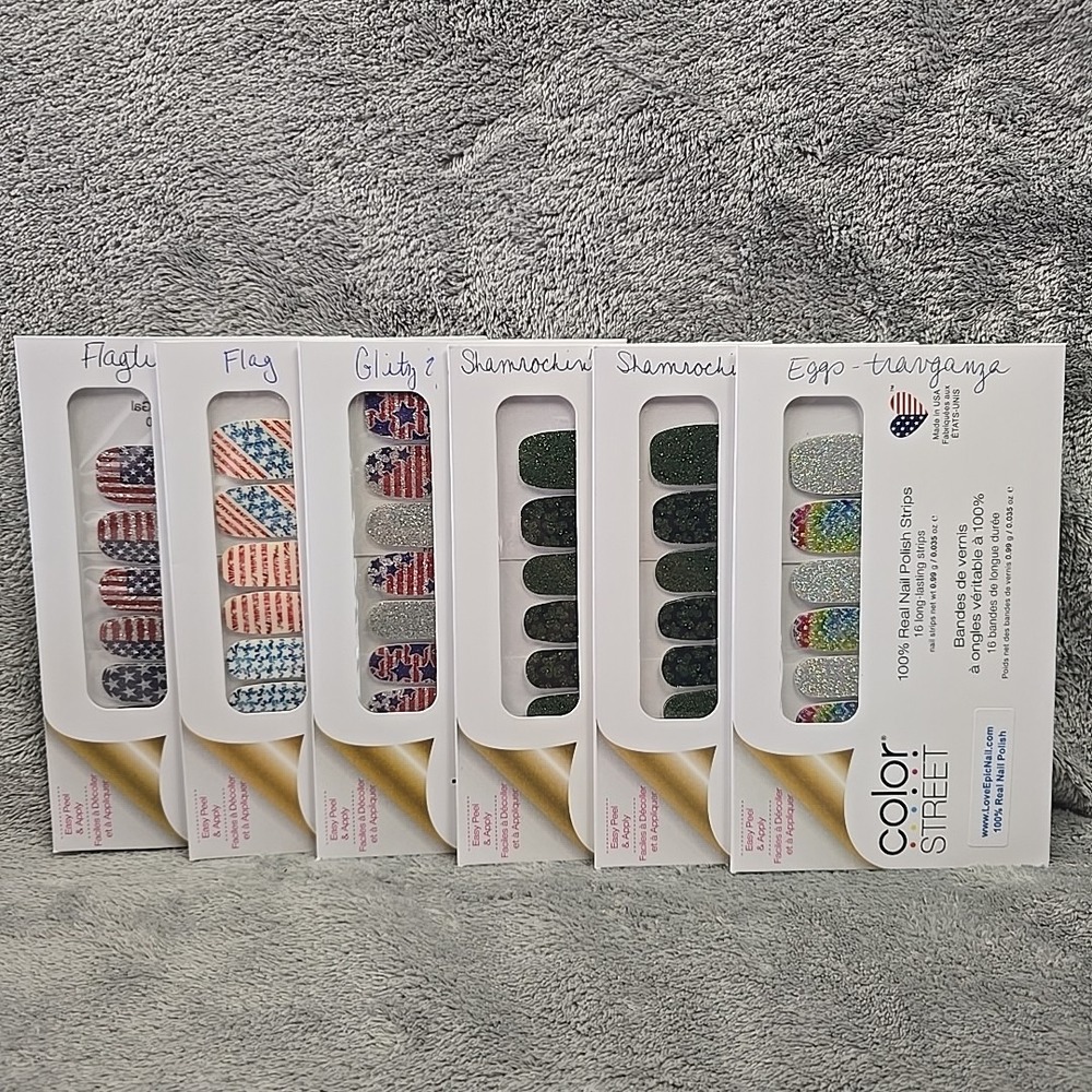 Lot Of 6 Color Street Real Nail Polish Strips Patriotic Easter ST. Patrick Theme